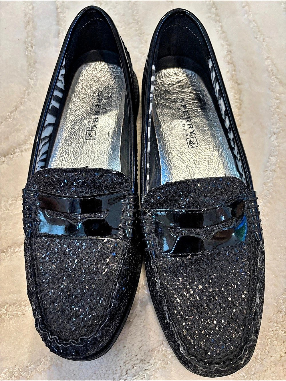 Sperry Black Glitter Loafers Like New